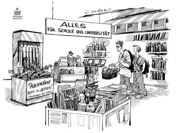  Oliver Schopf, politischer Karikaturist aus Österreich, politische Karikaturen, Illustrationen Archiv politische Karikatur Welt USA
2007, virginia tech, blackstone, amoklauf, supermarkt, freier waffenbesitz




