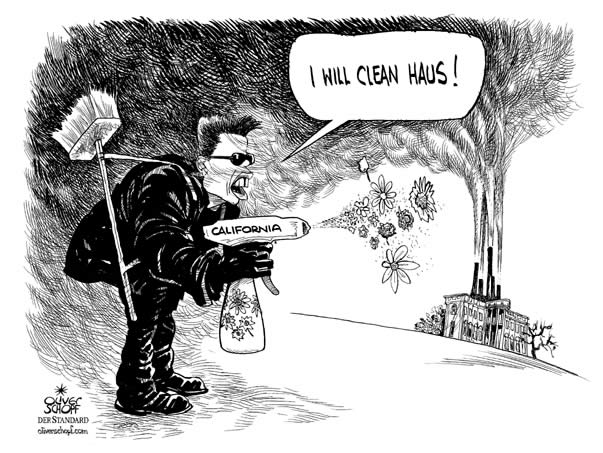  Oliver Schopf, politischer Karikaturist aus Österreich, politische Karikaturen, Illustrationen Archiv politische Karikatur Welt USA
arnold schwarzenegger, terminator, schadstoffemissionen, weisses haus, spray, gute luft




