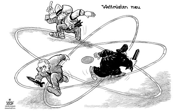  Oliver Schopf, politischer Karikaturist aus Österreich, politische Karikaturen, Illustrationen Archiv politische Karikatur Welt USA
Wttrüsten Bush Putin Atomwaffen Iran Russland USA




