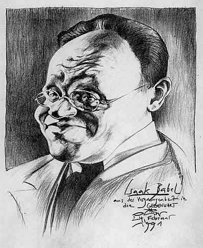 Oliver Schopf, editorial cartoons from Austria, cartoonist from Austria, Austrian illustrations, illustrator from Austria, editorial cartoon portrait literature, isaac babel, drawing, portrait, soviet union, journalist, playwright, novelist, short story writer 
