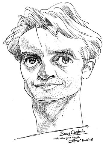 Oliver Schopf, politischer Karikaturist aus Österreich, politische Karikaturen aus Österreich, Karikatur Illustrationen Porträt Literatur Zeitschrift Gegenwart: bruce chatwin, zeichnung, portraet, großbritannien, schriftsteller, reisen, patagonien, traumpfade, cobra verde