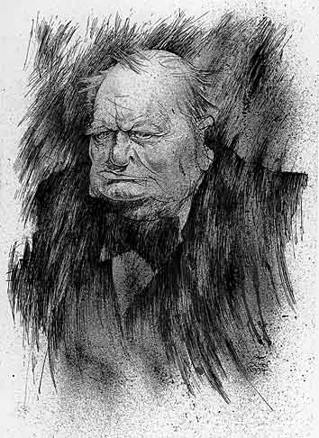 Oliver Schopf, editorial cartoons from Austria, cartoonist from Austria, Austrian illustrations, illustrator from Austria, editorial cartoon portraits politics: sir winston churchill, drawing, portrait, statesman, british politician, united kingdom, world war II, nobel prize in literature
