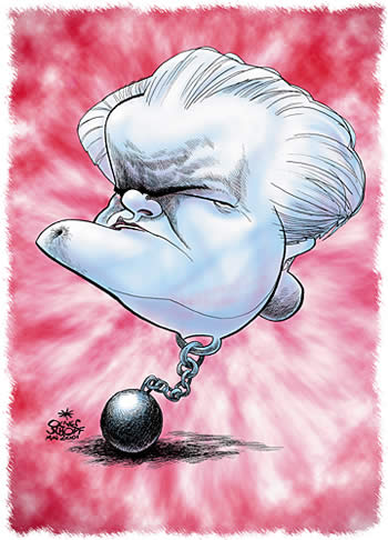 Oliver Schopf, editorial cartoons from Austria, cartoonist from Austria, Austrian illustrations, illustrator from Austria, editorial cartoon portraits politics: slobodan milosevic, drawing, portrait, caricature, politician, serbia, president
