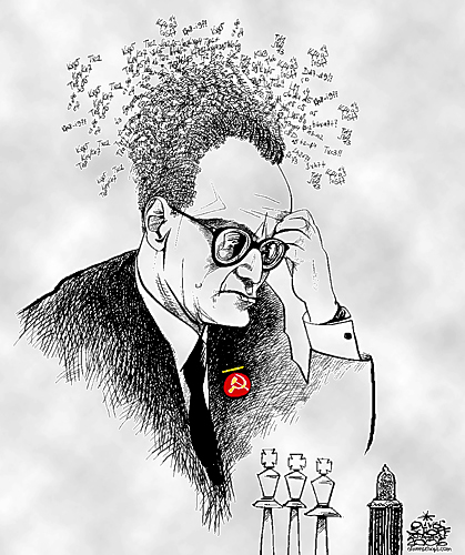 Oliver Schopf, politischer Karikaturist aus Österreich, politische Karikaturen aus Österreich, Karikatur Illustrationen Schach 1997:
michail botwinnik, schachweltmeister, Michail Botwinnik, sowjetischer Schachweltmeister

