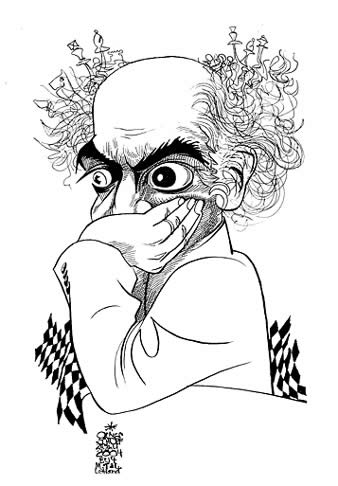 
Oliver Schopf, editorial cartoons from Austria, cartoonist from Austria, Austrian illustrations, illustrator from Austria, editorial cartoon chess: Michail Tal, 1936–1992, World Chess Champion 1960, famous for his magic and outstanding combinations.
	

 