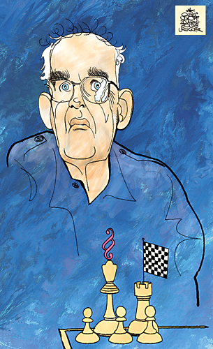 Oliver Schopf, editorial cartoons from Austria, cartoonist from Austria, Austrian illustrations, illustrator from Austria, editorial cartoon chess  	

Wolfgang Unzicker, strongest German grandmaster of the post war area.

 