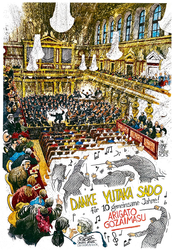 Oliver Schopf, politischer Karikaturist aus Österreich, politische Karikaturen aus Österreich, Karikatur Cartoon Illustrationen Tonkuenstler-Orchester Niederösterreichische im Wiener Musikverein Großer Saal Musik Konzert LIVE-Zeichnungen 2025 @oliverschopf.bsky.social NIEDERÖSTERREICHISCHE TONKÜNSTLER ORCHESTER YUTAKA SADO DIRIGENT ABSCHIED GROSSER GOLDENER SAAL WIENER MUSIKVEREIN  

