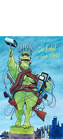 Oliver Schopf, politischer Karikaturist aus Österreich, politische Karikaturen, Illustrationen Archiv politische Karikatur Welt USA Freiheitsstatue der Freiheit neue Kleider