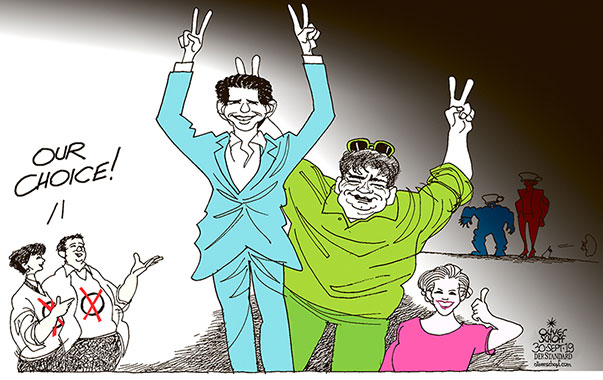 Oliver Schopf, editorial cartoons from Austria, cartoonist from Austria, Austrian illustrations, illustrator from Austria, editorial cartoon politics politician Austria 2019 ELECTIONS PARLIAMENT WINNER LOSER SEBASTIAN KURZ WERNER KOGLER BEATE MEINL-REISINGER FPÖ SPÖ PILZ CHOICE VOTERS

