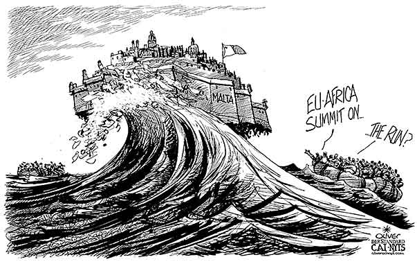  
Oliver Schopf, editorial cartoons from Austria, cartoonist from Austria, Austrian illustrations, illustrator from Austria, editorial cartoon
Europe 2015 EUROPE EU EUROPE AFRICA SUMMIT MALTA MEDITERRANEAN SEA REFUGEES IMMIGRANTS BOAT PEOPLE RUN WAVE FORTRESS CASTLE 
