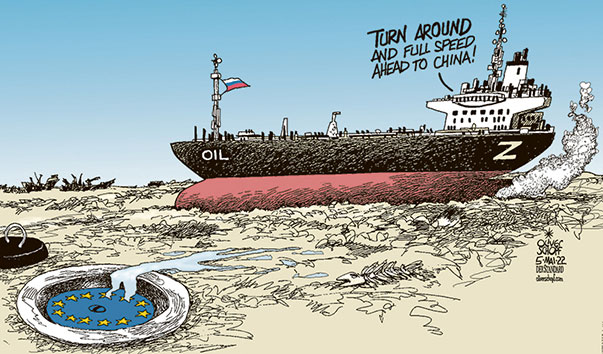 Oliver Schopf, editorial cartoons from Austria, cartoonist from Austria, Austrian illustrations, illustrator from Austria, editorial cartoon politics politician Europe, Cartoon Arts International, 2022: UKRAINE WAR PUTIN RUSSIA OIL EMBARGO OIL-TANKER SUPERTANKER CARGO SHIP RUN AGROUND STRAND DRAIN BATH PULL OUT THE PLUG  












