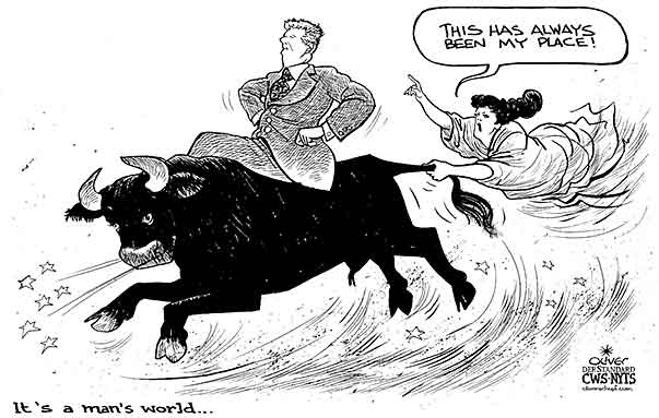 Oliver Schopf, editorial cartoons from Austria, cartoonist from Austria, Austrian illustrations, illustrator from Austria, editorial cartoon politics politician Europe 2009: eu, europe, bull, riding, women
