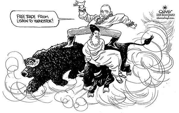  
Oliver Schopf, editorial cartoons from Austria, cartoonist from Austria, Austrian illustrations, illustrator from Austria, editorial cartoon
Europe EU eu European union and russia 2010  eu russia putin bear bull free trade riding


