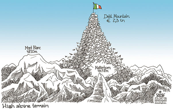  
Oliver Schopf, editorial cartoons from Austria, cartoonist from Austria, Austrian illustrations, illustrator from Austria, editorial cartoon
Europe EU eu European union italy 2018 ITALY DEBT MOUNTAIN BUDGET TRILLION THE ALPS MOUNTAIN RANGE MONT BLANC MATTERHORN SUMMIT PEAK


 
