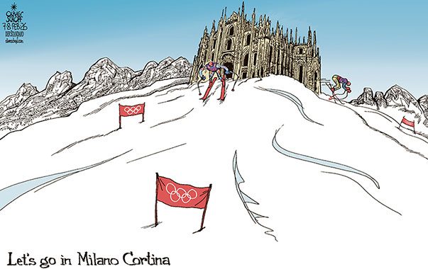 Oliver Schopf, editorial cartoons from Austria, cartoonist from Austria, Austrian illustrations, illustrator from Austria, editorial cartoon politics politician Europe, Cartoon Movement, @oliverschopf.bsky.social 2026: ITALY OLYMPIC WINTER GAMES MILANO CORTINA START MILAN CATHEDRAL DOWNHILL RACE THE ALPS MOUNTAINS SKIING SLOPE 























