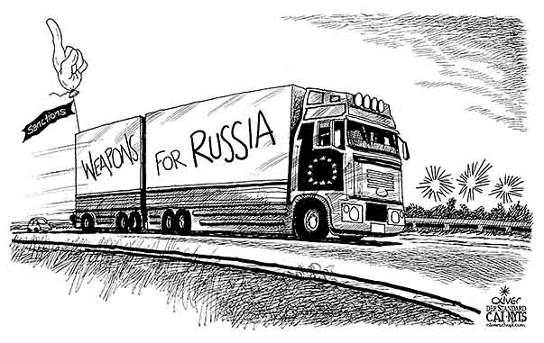  
Oliver Schopf, editorial cartoons from Austria, cartoonist from Austria, Austrian illustrations, illustrator from Austria, editorial cartoon
Europe EU eu European union and russia 2014  EU RUSSIA SANCTIONS WEAPONS TRUCK THREAT BALLOON UKRAINE CRISIS HIGHWAY

