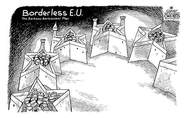  
Oliver Schopf, editorial cartoons from Austria, cartoonist from Austria, Austrian illustrations, illustrator from Austria, editorial cartoon
Europe EU  European union  eu schengen border fortress sarkozy berlusconi star
