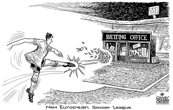  
Oliver Schopf, editorial cartoons from Austria, cartoonist from Austria, Austrian illustrations, illustrator from Austria, editorial cartoon
Europe EU eu European union sport 2009  soccer, betting, betting office, goal, ball, money, corruption
 

