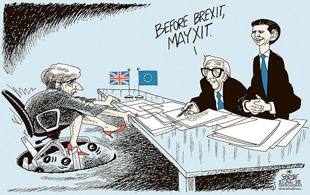  
Oliver Schopf, editorial cartoons from Austria, cartoonist from Austria, Austrian illustrations, illustrator from Austria, editorial cartoon
Cartoon Arts International, New York Times Syndicate, Cagle cartoon Europe Great Britain Brexit 2018 SOFT BREXIT GREAT BRITAIN EU THERESA MAY JEAN CLAUDE JUNCKER SEBASTIAN KURZ NEGOTIATIONS CHAIR SAW JOHNSON  

