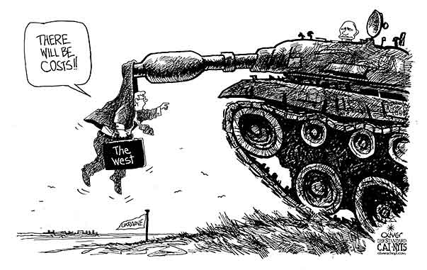  
Oliver Schopf, editorial cartoons from Austria, cartoonist from Austria, Austrian illustrations, illustrator from Austria, editorial cartoon
Europe Ucraine Ukraine 2014 UKRAINE THE WEST PUTIN EU USA TANK COSTS DIPLOMACY NEGOTIATIONS
