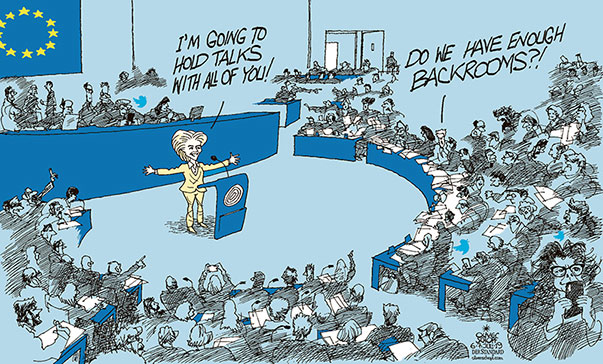  
Oliver Schopf, editorial cartoons from Austria, cartoonist from Austria, Austrian illustrations, illustrator from Austria, editorial cartoon
Europe EUROPEAN UNION EU 2019 EU UVDL URSULA VON DER LEYEN PRESIDENT COMMISSION STRASBOURG MEMBER PARLIAMENT BACKROOM TALKS CONFIDENCE VOTE    

