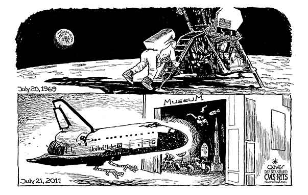 Oliver Schopf, editorial cartoons from Austria, cartoonist from Austria, Austrian illustrations, illustrator from Austria, editorial cartoon Sience and Technologie
2011 usa space shuttle atlantis landing moon Armstrong step leap museum
