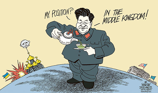 Oliver Schopf, editorial cartoons from Austria, cartoonist from Austria, Austrian illustrations, illustrator from Austria, editorial cartoon politics politician International, Cartoon Arts International, 2022: CHINA XI JINPING MIDDLE KINGDOM RUSSIA PUTIN WAR UKRAINE USA WHITE HOUSE EU EUROPE TEE   


