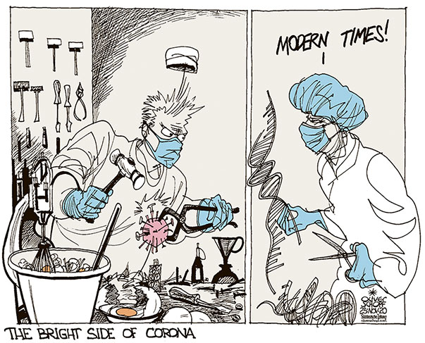 Oliver Schopf, editorial cartoons from Austria, cartoonist from Austria, Austrian illustrations, illustrator from Austria, editorial cartoon politics politician International, Politico, Cartoon Arts International, 2020: CORONAVIRUS CRISIS SARS-CoV-2 COVID-19 VACCINE REVOLUTION RNA DNA MODERN TIMES BIONTECH PFIZER MODERNA GENETIC ENGINEERING TOOL     

