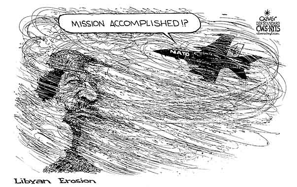 Oliver Schopf, editorial cartoons from Austria, cartoonist from Austria, Austrian illustrations, illustrator from Austria, editorial cartoon middle-east 2011 libya gadhafi nato erosion sand storm air strike 


 
