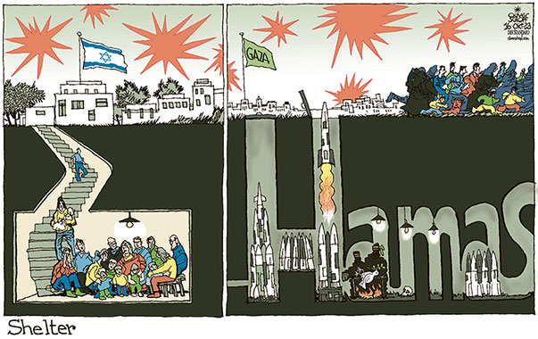 Oliver Schopf, editorial cartoons from Austria, cartoonist from Austria, Austrian illustrations, illustrator from Austria, editorial cartoon politics politician International, Cartoon Movement, CartoonArts International 2023: MIDDLE EAST ISRAEL PALESTINE HAMAS TERROR ATTACK POGROM MASSACRE ROCKETS TUNNEL SHELTER WAR PEACE DOVE 











