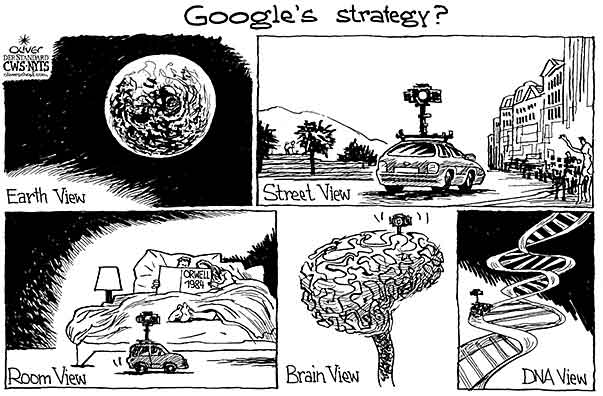 Oliver Schopf, editorial cartoons from Austria, cartoonist from Austria, Austrian illustrations, illustrator from Austria, editorial cartoon digital world 2010 google street view spy brain dna  