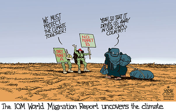 Oliver Schopf, editorial cartoons from Austria, cartoonist from Austria, Austrian illustrations, illustrator from Austria, editorial cartoon politics politician International, Cartoon Movement, @oliverschopf.bsky.social 2026: INTERNATIONAL ORGANISATION FOR MIGRATION IOM WORLD MIGRATION REPORT CLIMATE CHANGE NATURAL DISASTER INTERNAL MIGRATION DROUGHT 
 

 




 





 




























