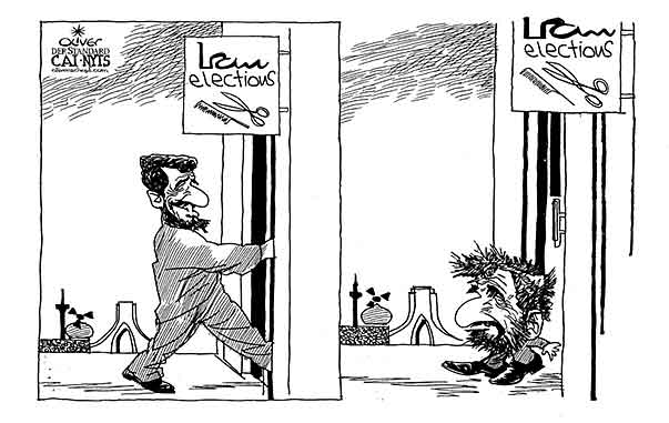 Oliver Schopf, editorial cartoons from Austria, cartoonist from Austria, Austrian illustrations, illustrator from Austria, editorial cartoon politics politician International 2012 IRAN ELECTIONS AHMADINEJAD HAIR CUT   




