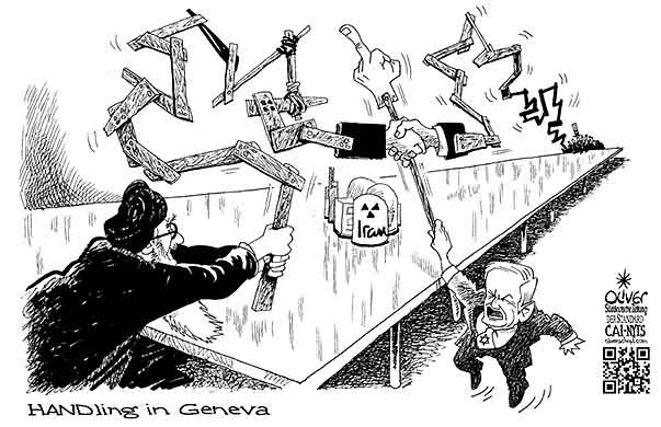 Oliver Schopf, editorial cartoons from Austria, cartoonist from Austria, Austrian illustrations, illustrator from Austria, editorial cartoon politics politician International, Cartoon Arts International, New York Times Syndicate, Cagle cartoon 2013 IRAN NUCLEAR PROGRAM GENEVA TALKS NEGOTIATIONS SHAKE HANDS DEAL ISRAEL NETANYAHU HAND  
   
 


