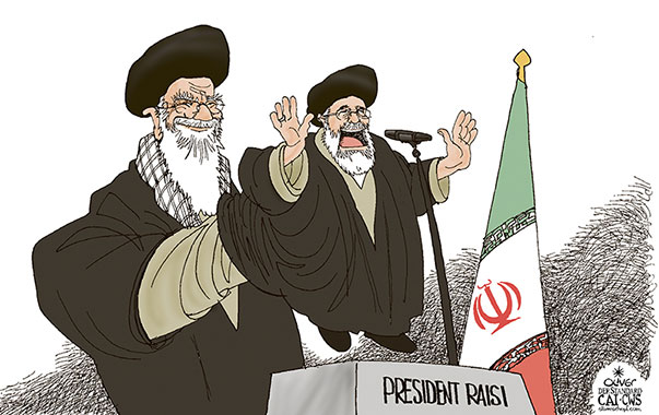 Oliver Schopf, editorial cartoons from Austria, cartoonist from Austria, Austrian illustrations, illustrator from Austria, editorial cartoon politics politician International, Cartoon Arts International, 2021: IRAN ALI KHAMENEI ELECTIONS PRESIDENT EBRAHIM RAISI PUPPET VENTRILOQUIST POWER  

