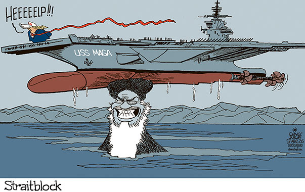 Oliver Schopf, editorial cartoons from Austria, cartoonist from Austria, Austrian illustrations, illustrator from Austria, editorial cartoon politics politician International, Cartoon Movement, @oliverschopf.bsky.social 2026: IRAN WAR USA TRUMP MULLAH STRAIT OF HORMUZ BLOCKING AIRCRAFT CARRIER HELP NATO  
 




 





 




























