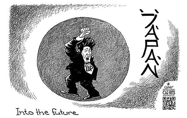 Oliver Schopf, editorial cartoons from Austria, cartoonist from Austria, Austrian illustrations, illustrator from Austria, editorial cartoon asia
2012 JAPAN ELECTIONS LDP SHINZO ABE VICTORY FUTURE 

