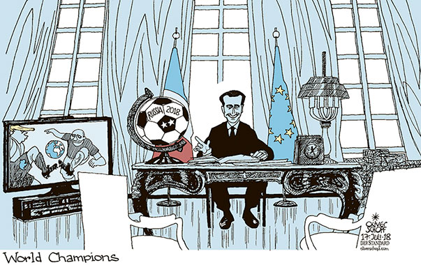 Oliver Schopf, editorial cartoons from Austria, cartoonist from Austria, Austrian illustrations, illustrator from Austria, editorial cartoon politics politician International, Cartoon Arts International, New York Times Syndicate, Cagle cartoon 2018 SOCCER WORLD CUP WORLD CHAMPION FRANCE MACRON ELYSEE SUMMIT TRUMP PUTIN HELSINKI    
