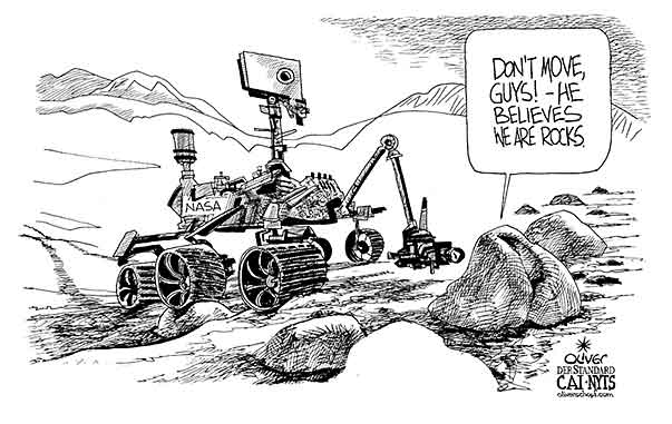 Oliver Schopf, editorial cartoons from Austria, cartoonist from Austria, Austrian illustrations, illustrator from Austria, editorial cartoon politics politician International, Cartoon Arts International, New York Times Syndicate, Cagle cartoon 2012 OLYMPICS LONDON 2012 NASA MARS RED PLANET ROVER CAR CURIOSITY LANDING LIFE WATER
