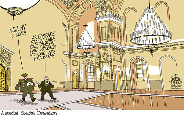 Oliver Schopf, editorial cartoons from Austria, cartoonist from Austria, Austrian illustrations, illustrator from Austria, editorial cartoon politics politician International, Cartoon Movement, CartoonArts International 2024: RUSSIA NAVALNY DEATH PUTIN KREMLIN PALACE STALIN ONE PERSON ONE PROBLEM NO ONE NO PROBLEM SPECIAL OPERATION











