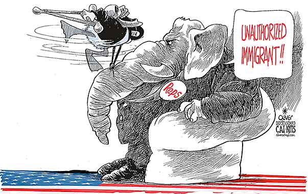 Oliver Schopf, editorial cartoons from Austria, cartoonist from Austria, Austrian illustrations, illustrator from Austria, editorial cartoon politics politician International, Cartoon Arts International, New York Times Syndicate, Cagle cartoon 2014 USA OBAMA GOP GRAND OLD PARTY REPUBLIKANS ELEFANT LAME DUCK IMMIGRANTS BILL RIGHT OF RESIDENCE   

