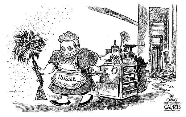 Oliver Schopf, editorial cartoons from Austria, cartoonist from Austria, Austrian illustrations, illustrator from Austria, editorial cartoon 2011  RUSSIA PUTIN HOUSEKEEPING CLEANING FACILITY DUMA ELECTIONS  
