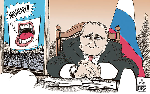 Oliver Schopf, editorial cartoons from Austria, cartoonist from Austria, Austrian illustrations, illustrator from Austria, editorial cartoon politics politician International, Politico, Cartoon Arts International, 2021: RUSSIA PUTIN NAVALNY PROTESTS DEMO  SPEECH ADDRESS MOUTH FACE SILENCE CRY SCREAM  SECRET     


