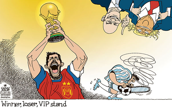 Oliver Schopf, editorial cartoons from Austria, cartoonist from Austria, Austrian illustrations, illustrator from Austria, editorial cartoon politics politician International, Cartoon Movement, @oliverschopf.bsky.social 2026: FIFA WORLD CUP FINAL WORLD CHAMPION SPAIN WINNER ARGENTINA LOSER CHAIN SAW VIP STAND TRUMP INFANTINO UPSIDE DOWN
  

 

 




 





 




























