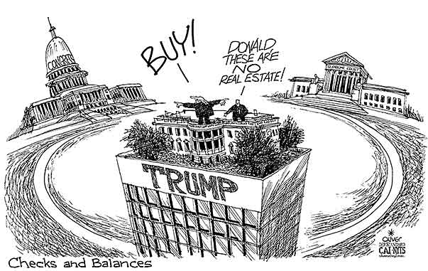 Oliver Schopf, editorial cartoons from Austria, cartoonist from Austria, Austrian illustrations, illustrator from Austria, editorial cartoon president of the united states of amerika USA DONALD TRUMP PRESIDENT CHECKS AND BALANCES TRUMP TOWER REAL ESTATE BUY WHITE HOUSE CONGRESS SUPREME COURT
