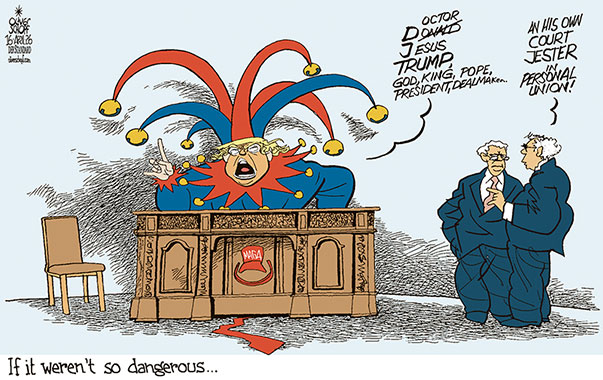 Oliver Schopf, editorial cartoons from Austria, cartoonist from Austria, Austrian illustrations, illustrator from Austria, editorial cartoon politics politician International, Cartoon Movement, @oliverschopf.bsky.social 2026: USA TRUMP GOD JESUS DOCTOR POPE PRESIDENT COURT JESTER PERSIONAL UNION OVAL OFFICE RESOLUTE DESK 
 




 





 




























