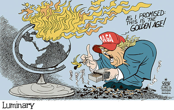 Oliver Schopf, editorial cartoons from Austria, cartoonist from Austria, Austrian illustrations, illustrator from Austria, editorial cartoon politics politician International, Cartoon Movement, @oliverschopf.bsky.social 2026: IRAN WAR MIDDLE EAST TRUMP LUMINARY FIRE MATCHES BURNING GOLDEN AGE GLOBE
 




 





 




























