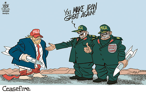 Oliver Schopf, editorial cartoons from Austria, cartoonist from Austria, Austrian illustrations, illustrator from Austria, editorial cartoon politics politician International, Cartoon Movement, @oliverschopf.bsky.social 2026: IRAN WAR TRUMP CEASEFIRE TRUCE TWO WEEKS TROUSERS MAGA MAKE IRAN GREAT AGAIN REVOLUTIONARY GUARDS 
 




 





 




























