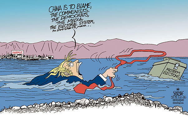 Oliver Schopf, editorial cartoons from Austria, cartoonist from Austria, Austrian illustrations, illustrator from Austria, editorial cartoon politics politician International, Cartoon Movement, @oliverschopf.bsky.social 2026: USA MIDTERM ELECTIONS TRUMP IRAN WAR STRAIT OF HORMUZ BLAME CHINA COMMUNISTS ELECTORAL SYSTEM DEMOCRATS TIE LASSO SWIMMING WATER
  

 

 




 





 




























