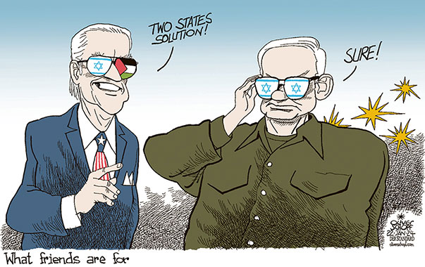 Oliver Schopf, editorial cartoons from Austria, cartoonist from Austria, Austrian illustrations, illustrator from Austria, editorial cartoon politics politician International, Cartoon Movement, CartoonArts International 2024: MIDDLE EAST GAZA WAR ISRAEL PALESTINE USA NETANYAHU JOE BIDEN TWO STATE SOLUTION GLASSES 











